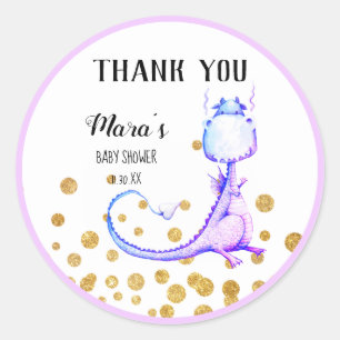 *~* Purple Dragon Glitter Baby Shower Thank You Classic Round Sticker