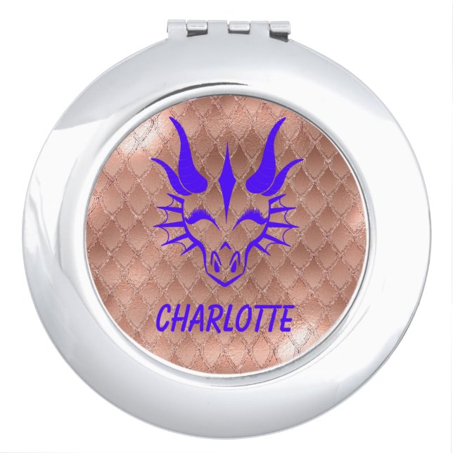 Purple Dragon Head & Pink Dragon Scale Background Compact Mirror (Front)