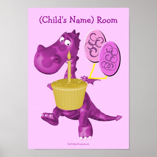 Purple Dragon Kids Room Personalized Wall Poster (Front)