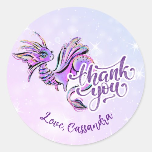 Purple Dragon Magical Girl Birthday Thank You Classic Round Sticker