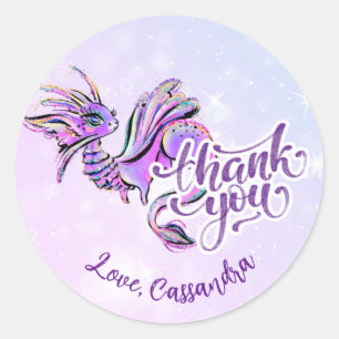 Purple Dragon Magical Girl Birthday Thank You Classic Round Sticker
