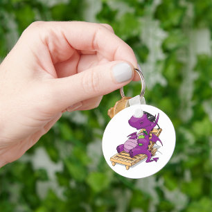 Purple Dragon Relaxing on Deck Chair Keychain