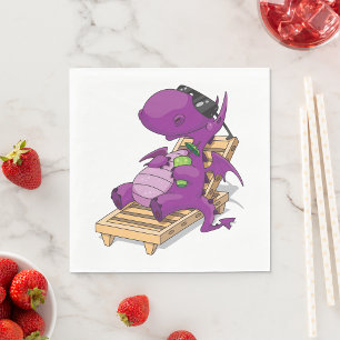 Purple Dragon Relaxing on Deck Chair Napkins
