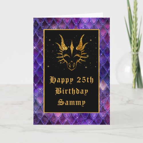 Purple Dragon Scales Faux Glitter Happy Birthday Card