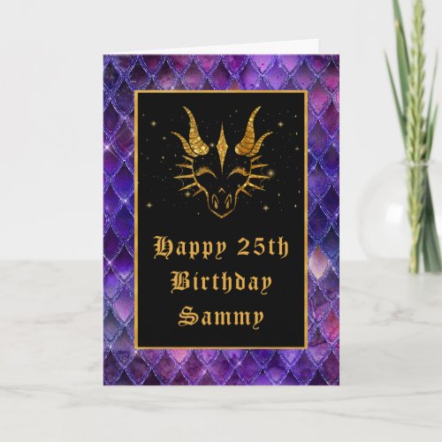 Purple Dragon Scales Faux Glitter Happy Birthday