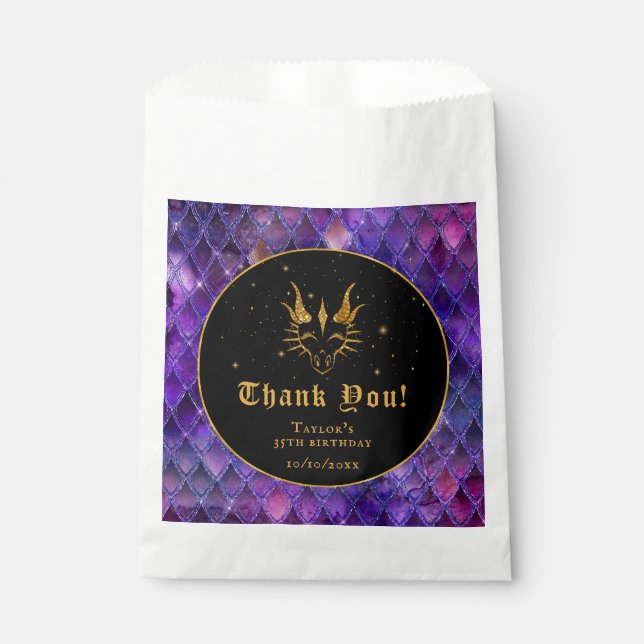 Purple Dragon Scales Gold Birthday Thank You Favor Bag (Front)
