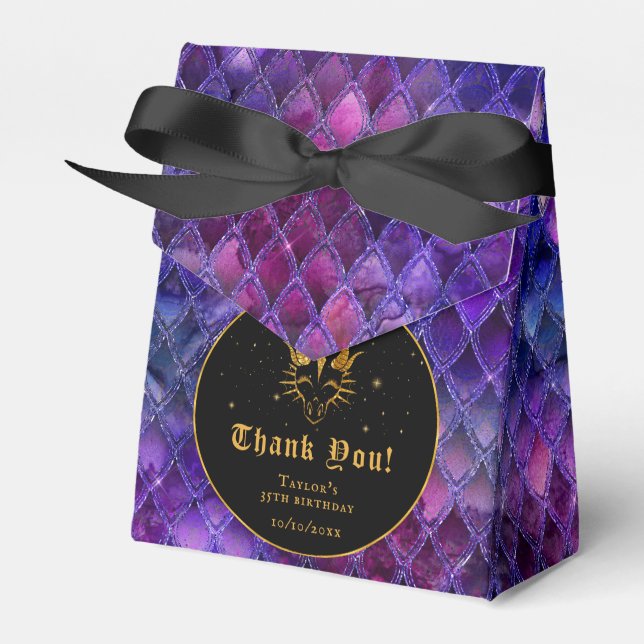 Purple Dragon Scales Gold Birthday Thank You Favor Boxes (Front Side)