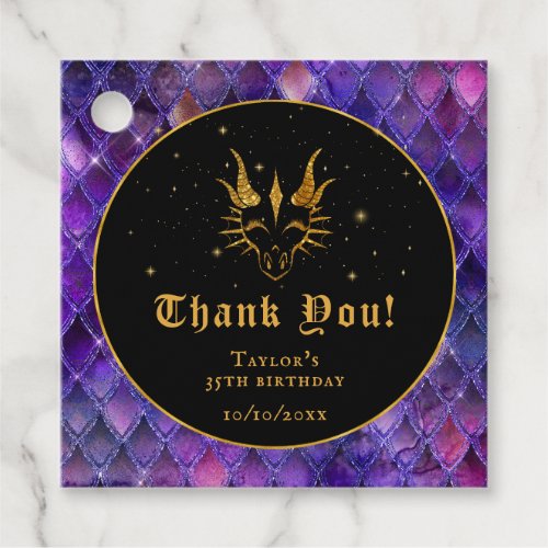 Purple Dragon Scales Gold Birthday Thank You Favor Tags