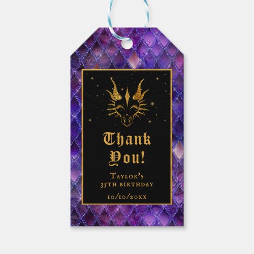 Purple Dragon Scales Gold Birthday Thank You Gift Tags
