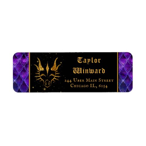 Purple Dragon Scales Gold Faux Glitter Label