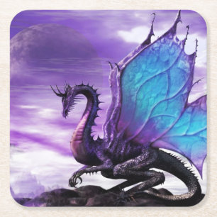 Purple Dragon Square Paper Coaster