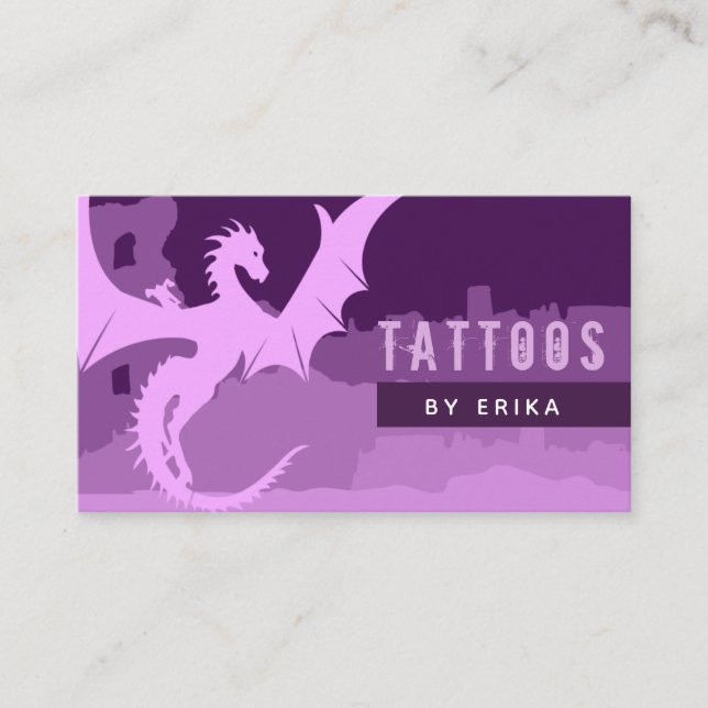 Purple Dragon Tattoo Artist Feminine Social Media Business Card (Front)