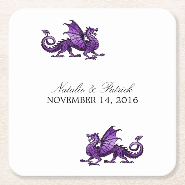 Purple Dragon Wedding Paper Coasters (Front)