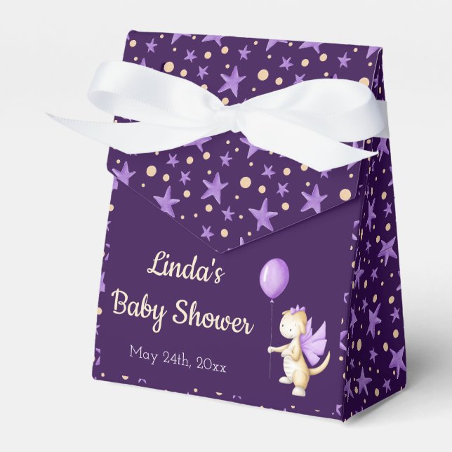 Purple Dragon with balloon Girl Baby Shower Favor Boxes (Front Side)