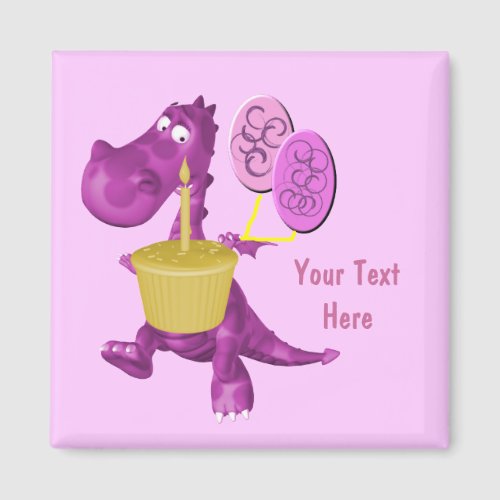 Purple Dragon With Cupcake Balloons Cute Magnet