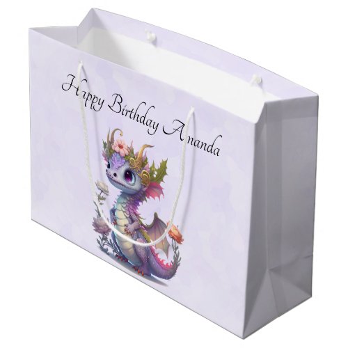 Purple Dragon with Elegant Crown Birthday Large Gift Bag