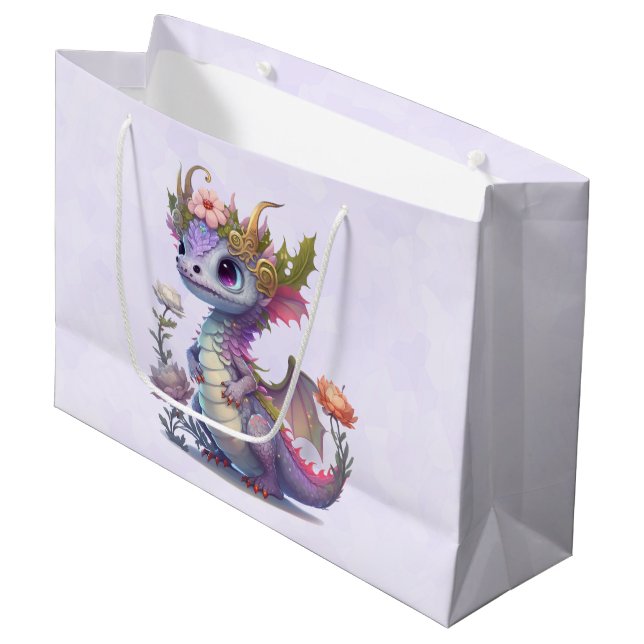 Purple Dragon with Elegant Crown Large Gift Bag (Front Angled)