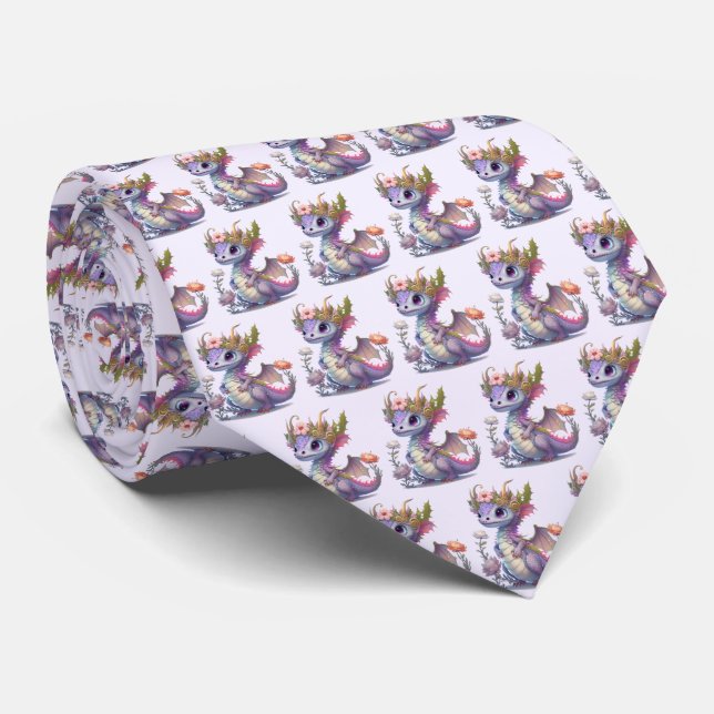 Purple Dragon with Elegant Crown Neck Tie (Rolled)
