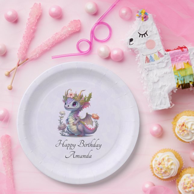 Purple Dragon with Elegant Crown Paper Plates (Party)