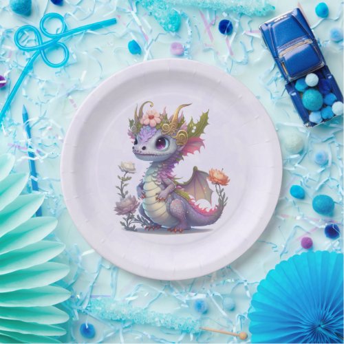 Purple Dragon with Elegant Crown Paper Plates