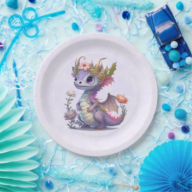 Purple Dragon with Elegant Crown Paper Plates (Party)