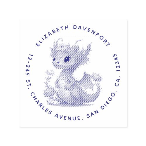 Purple Dragon with Elegant Crown Self_inking Stamp