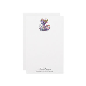 Purple Dragon with Elegant Crown Stationery