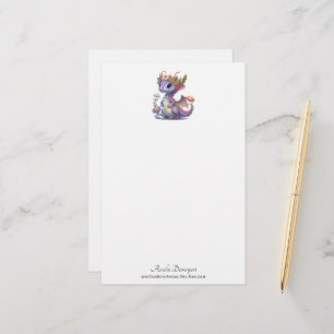 Purple Dragon with Elegant Crown Stationery