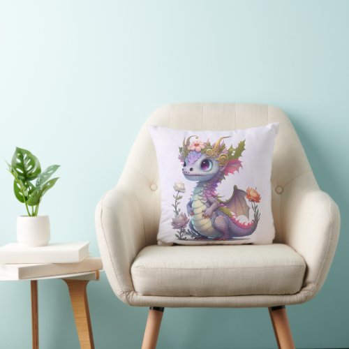 Purple Dragon with Elegant Crown Throw Pillow