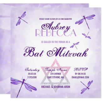 Purple Dragonflies Bat Mitzvah Invitation