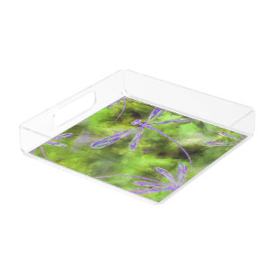 Purple Dragonflies on Lime Acrylic Tray