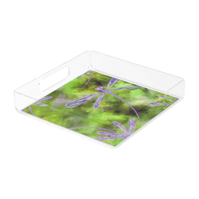 Purple Dragonflies on Lime Acrylic Tray (Angled)