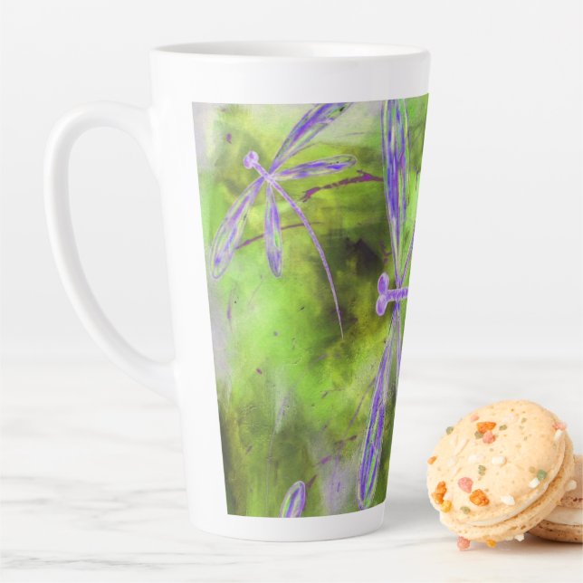 Purple Dragonflies on Lime Latte Mug (In Situ)