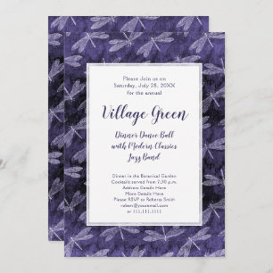 Purple Dragonflies Summer Night Elegant BBQ Party Invitation
