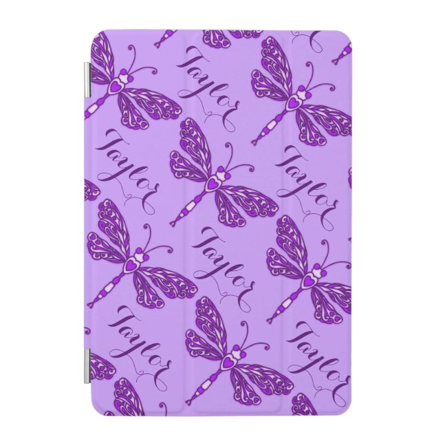 Purple dragonfly art pattern named ipad cover (Front)