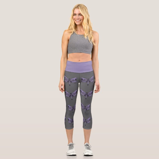 Purple Dragonfly Capri Leggings (Front)