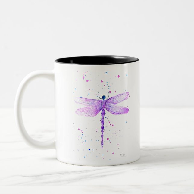 Purple dragonfly cute animal girly purple  Two-Tone coffee mug (Left)