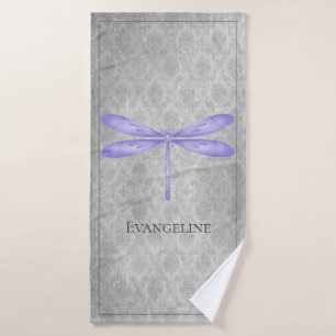 Purple Dragonfly Damask Bath Towel Set
