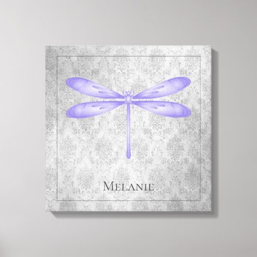 Purple Dragonfly Damask Canvas Print