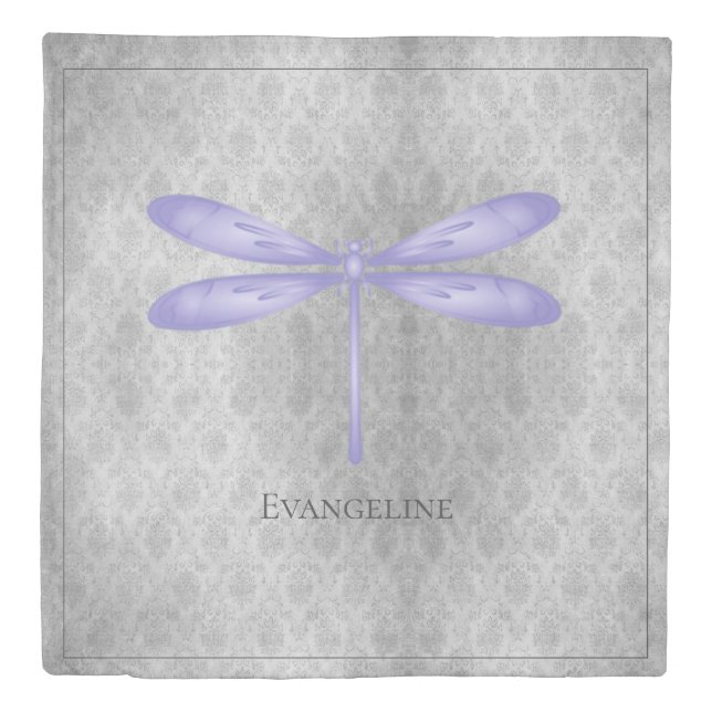 Purple Dragonfly Damask Duvet Cover (Front)