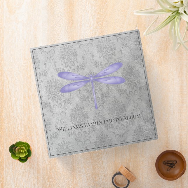 Purple Dragonfly Damask Family Photo Album 3 Ring Binder (In Situ)