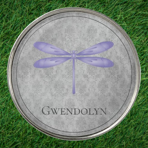 Purple Dragonfly Damask Golf Ball Marker