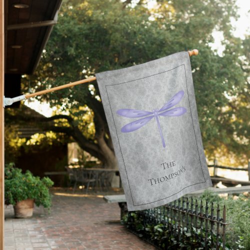 Purple Dragonfly Damask House Flag