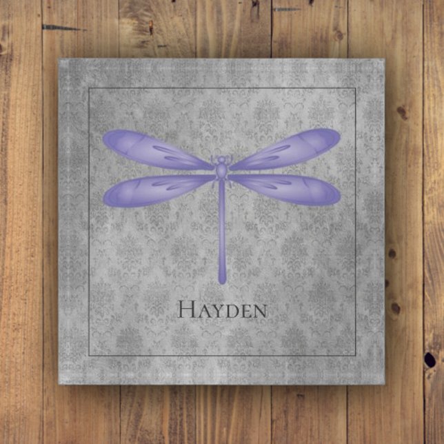 Purple Dragonfly Damask Paperweight (Purple Dragonfly Damask Personalized Paperweight)