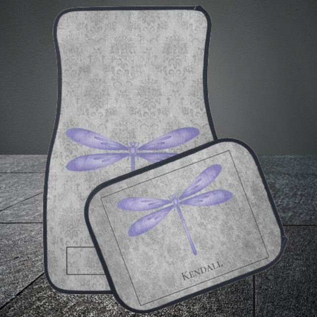 Purple Dragonfly Damask Personalized Car Floor Mat (Purple Dragonfly Damask Personalized Car Mats)
