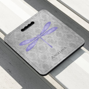 Purple Dragonfly Damask Seat Cushion