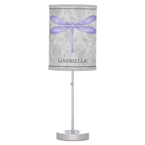 Purple Dragonfly Damask Table Lamp