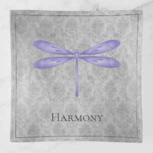 Purple Dragonfly Damask Trinket Tray