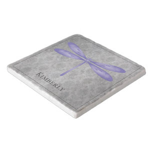 Purple Dragonfly Damask Trivet