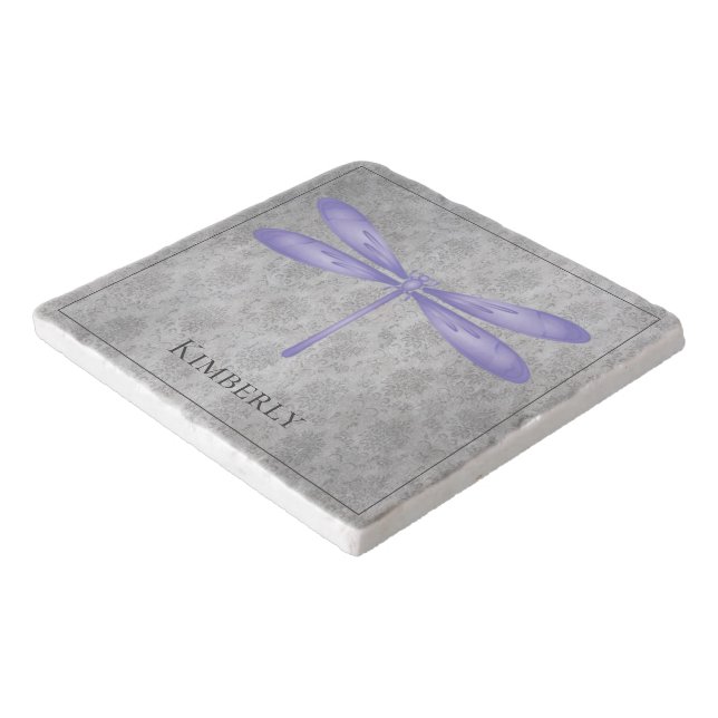 Purple Dragonfly Damask Trivet (Corner)
